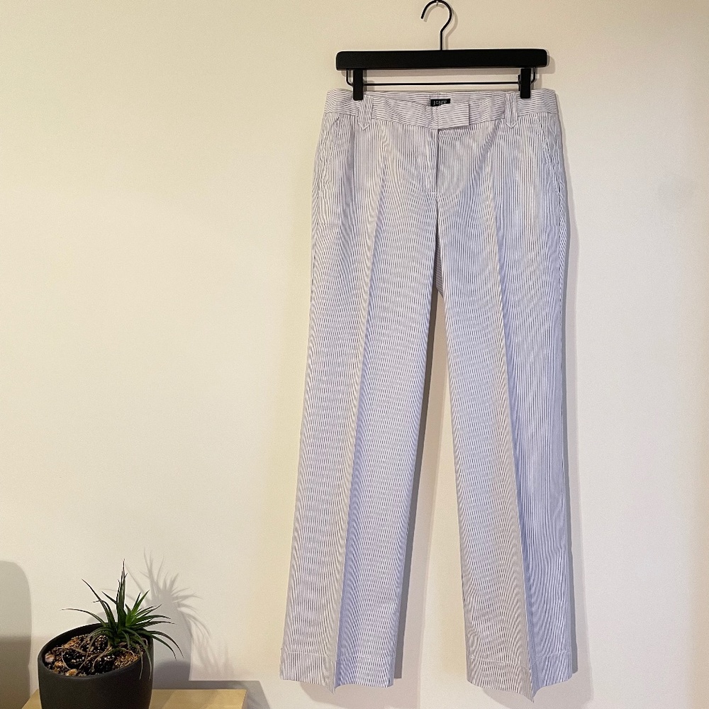 JCrew Womens CityFit White-Blue Striped Pants, Size 4